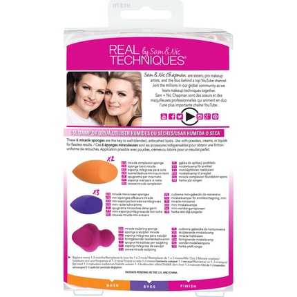 REAL TECHNIQUES SET Miracle Sponges 3 Steps g bka do aplikacji podk adu x2   mini g beczka do rozcierania x3   g beczka do konturowania