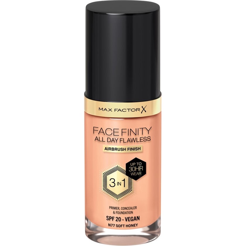 Max Factor Facefinity 3in1 Primer, Concealer y Foundation 77-Soft Honey 30ml